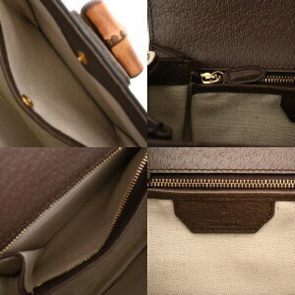 Gucci Handbag Bamboo Beige Ebony Brown GG Supreme Leather Bag - Picture 9 of 10
